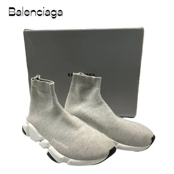 Balenciaga Light Gray Sock Sneakers Balenciaga - Speed Sock Logo-Print Stretch-Knit Sneakers  main image 4